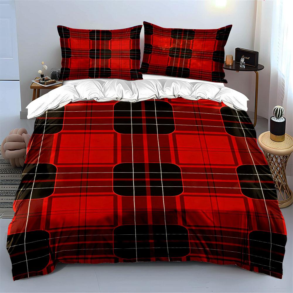 Red-and-black plaid squares. Bedding sets Duvet cover sets Duvet covers Pillowcases(1 * Duvet Cover 2 * Pillowcases without duvet insert)