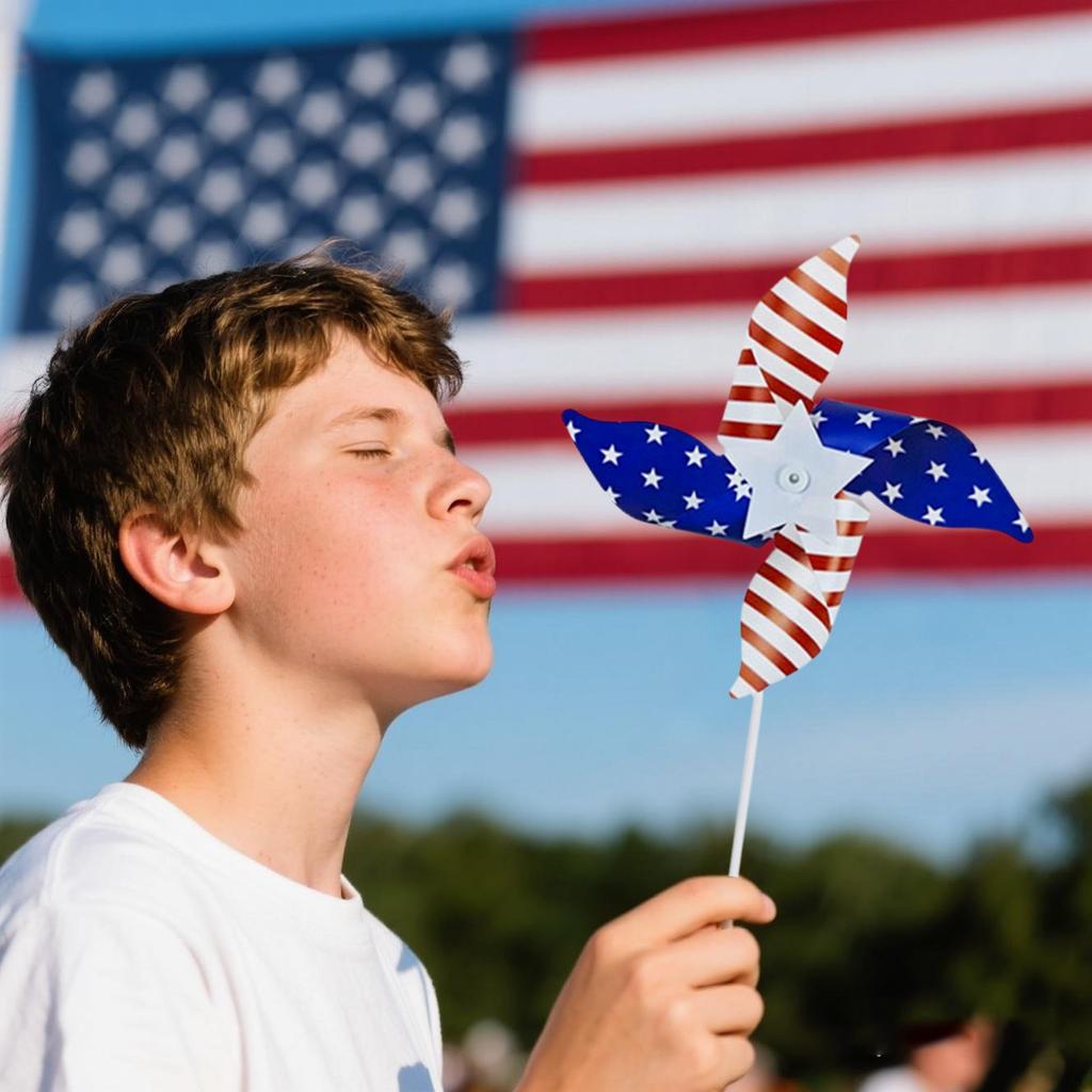 10 Pack Pinwheels Patriotic Decorations, American Flag Stick Wind Spinners With Stake For Independence Day, Memorial Day Julys Of 4th Party Supplies