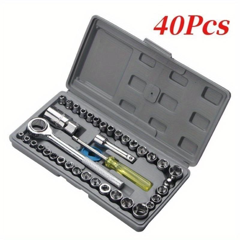 40pcs/set Automobile Motorcycle Repair Tool Box Precision Socket Car Wrench Set Sleeve Screwdriver Kit Auto Car Repair Tool Kit
