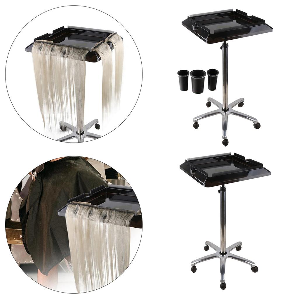 1 Piece Hair Salon Tray Cart Mobile Storage Trolley Adjustable Height Metal Removable Tool Holder
