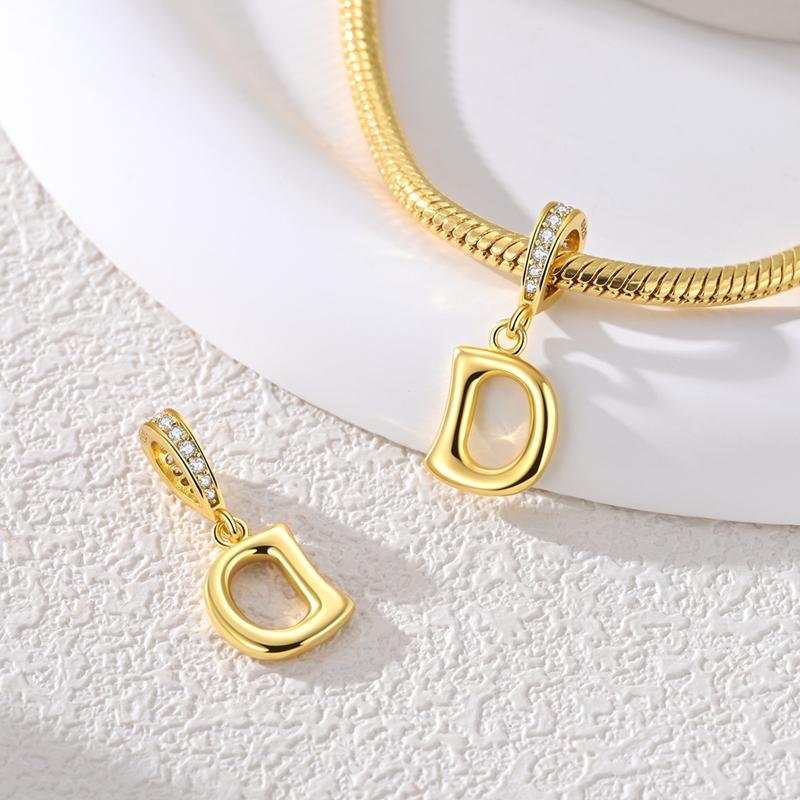 New Copper Golden Charm Beads 26 Letters Pendant For Original Bracelet Women Diy Gift