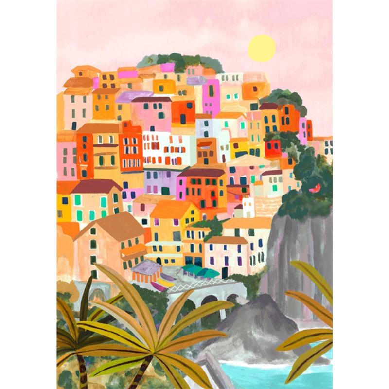 Colorful Travel Mountain City Landscape Art Canvas Painting Prints Poster Nordic Wall Art Pictures for Living Room Decor Mural