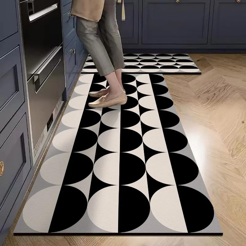 Modern Minimalist Kitchen Mats Waterproof Anti-Fouling Pvc Oil-Proof Soft Carpet Easy Care Balcony Non-Slip Rugs Tapis