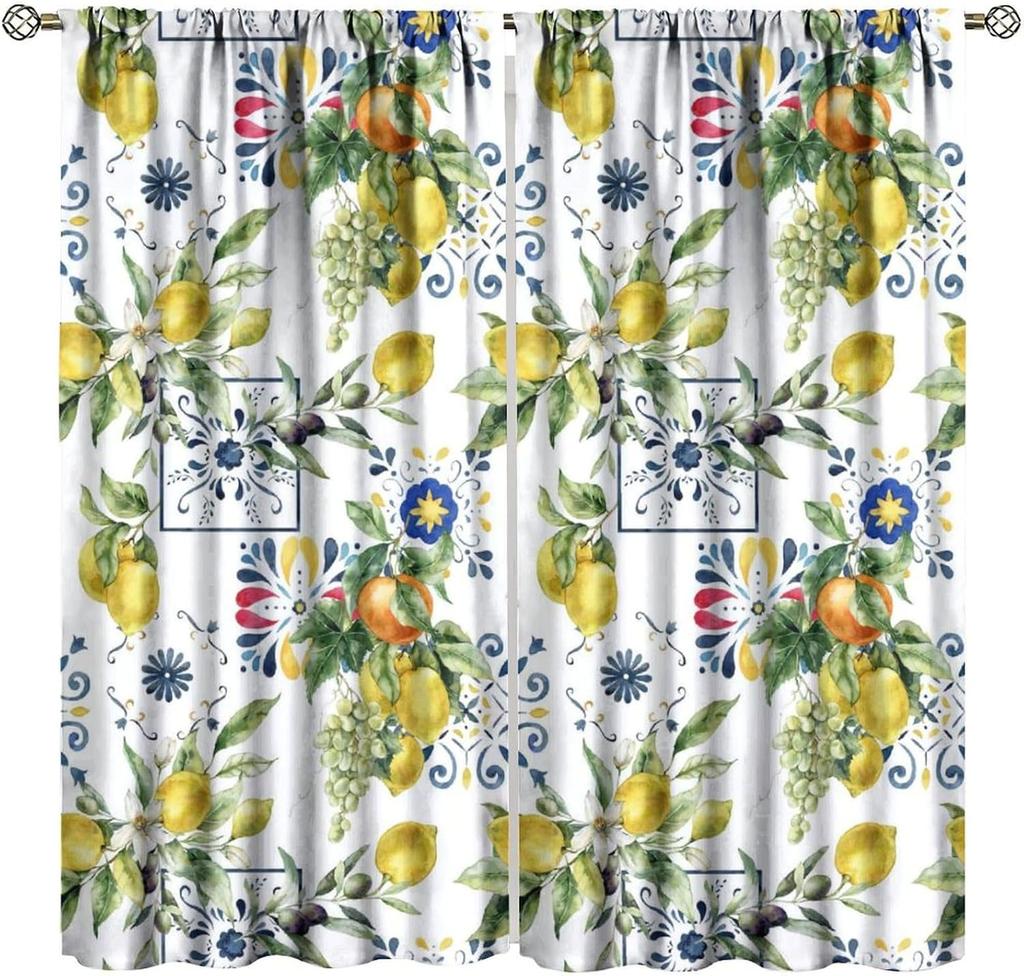 Strawberry Curtains, Vintage Rustic Colorful Bohemian Funny Butterfly Floral Leaves Fruit Seamless Pattern Drapes, Blackout Rod
