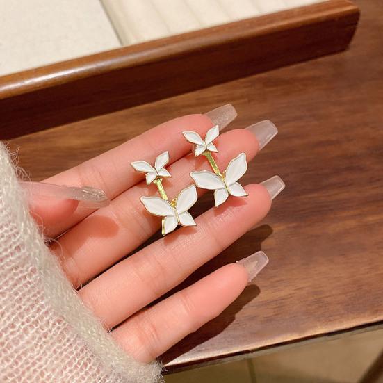 1 Pair Women White Butterfly Stud Earrings Hypoallergenic Lightweight Dual Butterflies Girls Metal Earrings Fashion Jewelry Accessories