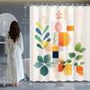 Abstract Geometric Floral Leaf Shower Curtain with Hooks - Vibrant Color Blocks, Machine Washable Bathroom Decor