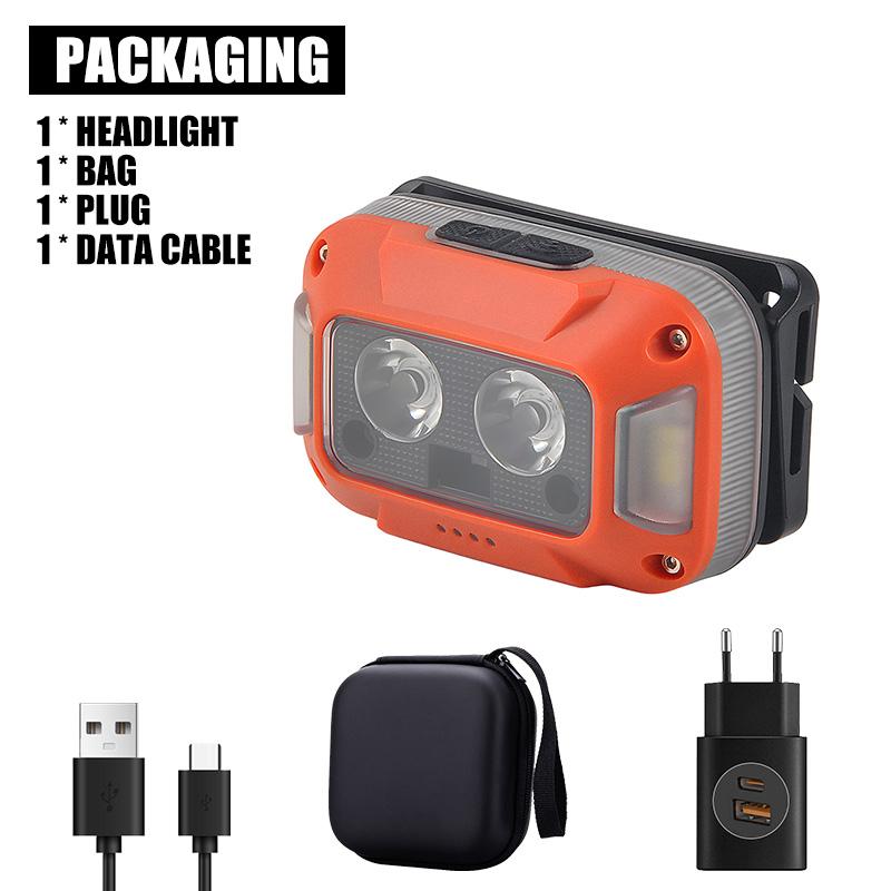 Mini Portable 3-source Sensing LED Headlight with Strong Light Ultra Bright Outdoor Waterproof Fishing Head Mounted Flashlight