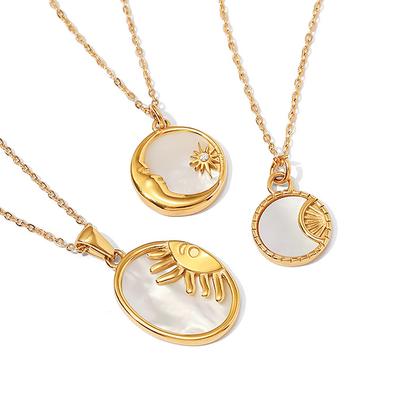 Youthway Natural White Shell Stainless Steel Pendant Necklace Irregular Round Moon Star Fashion Charm Jewelry Women