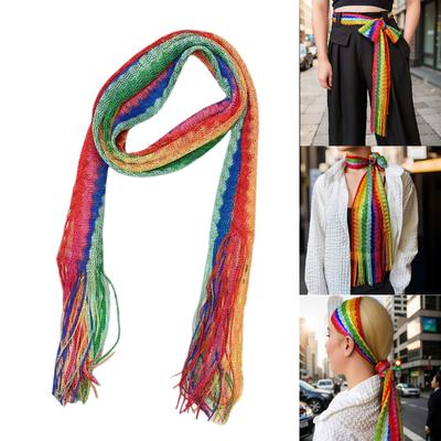 Lace Striped Neck Scarf With Tassels For Women and Teens Fashion Neck Accessories Perfect For Various Occasion Outfit