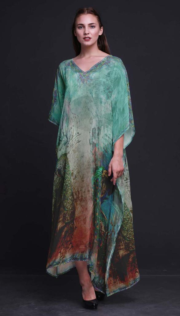 Phagun Peacock Mughal Womens Long Beach Kaftan Beachwear Bikini Coverup Maxi