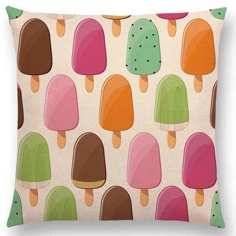 Colorful Prints Cushion Cover Chocolate Candy Donuts Pretty Ice Cream Pattern Color Party Sofa Throw Pillow Case Decor