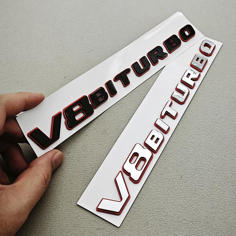 Chrome V8 BITURBO 3D ABS Fender Badge Side Emblem Decal Fit Mercedes Benz AMG C63 E63 G63 G500 Car Styling Sticker