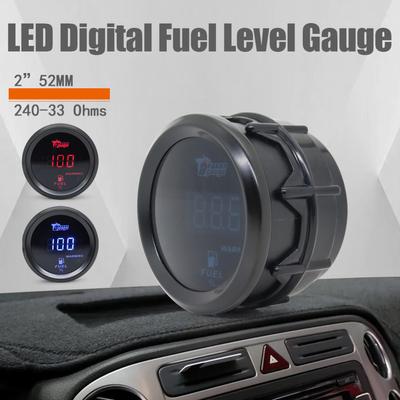 Uniwersalny 2 calowy 52 MM 52 MM Cyfrowy wyświetlacz Wskaźnik poziomu paliwa w samochodzie 240-33 omów Niebieska dioda LED / Czerwona dioda LED 12 V
