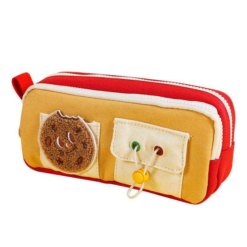 TOME Adorable Cartoon Pizza Sandwich Double Zipper Pencil Case - Large Capacity for Girls and Students