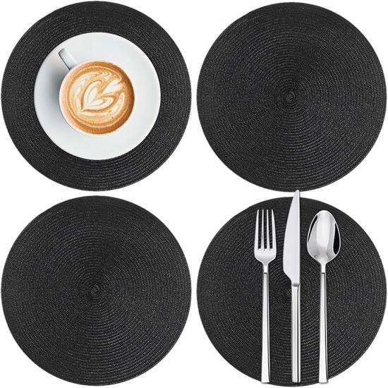7 Inch Round Braided Placemats Set of 4,Coffee Mat,Table Mats,Washable Heat Resistant Cotton Polyester Circle Place Mats for Kitchen Dinner Party