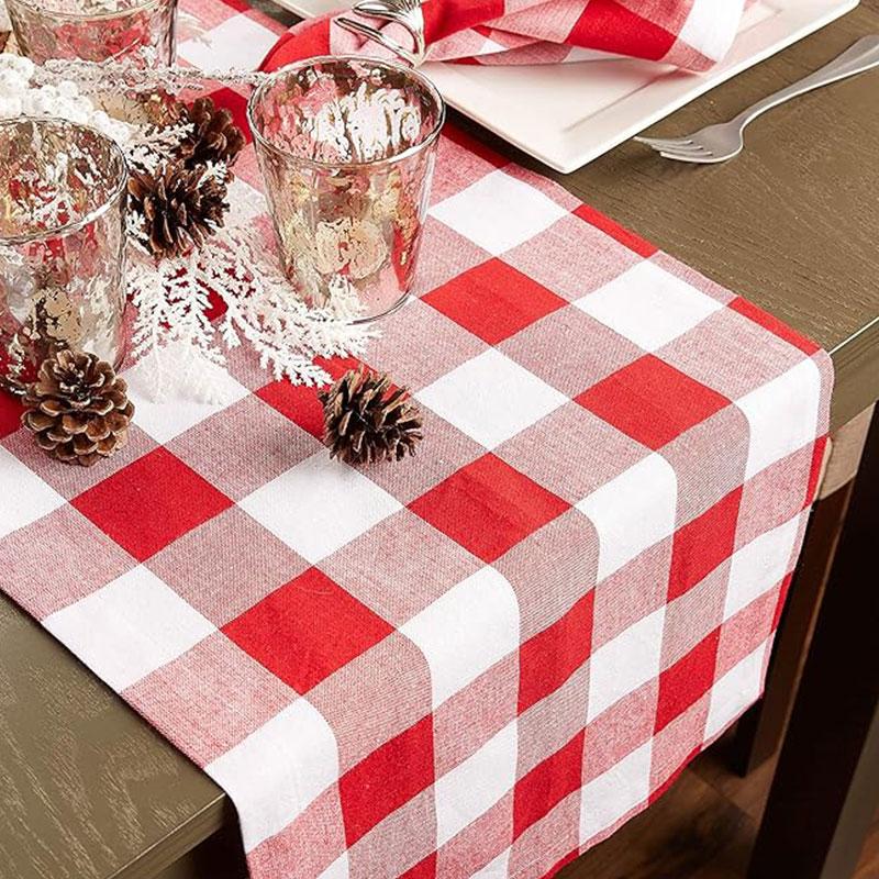 Polyester Karo Tischläufer Rot und Weiß Karierte Tischdecke Familienessen Karomuster Tischdecke Bauernhaus Gingham Heimdekoration