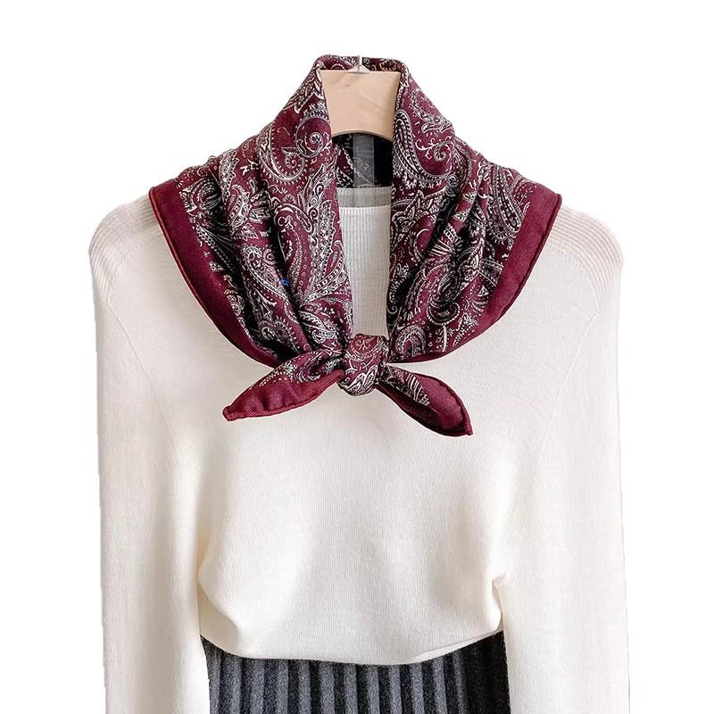 Retro Cashew Flower Versatile Premium Sense 61cm Silk Wool Square Scarf Women's 1116 New Cold-proof Shawl Scarf