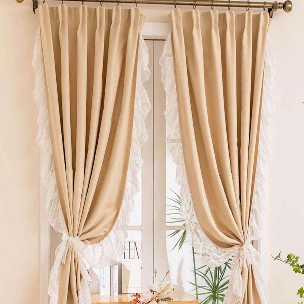 Blackout Curtain with Lace Trim – Gold Foil Velvet, Hook Top, Thermal Insulated, 1 Panel for Bedroom/Living Room