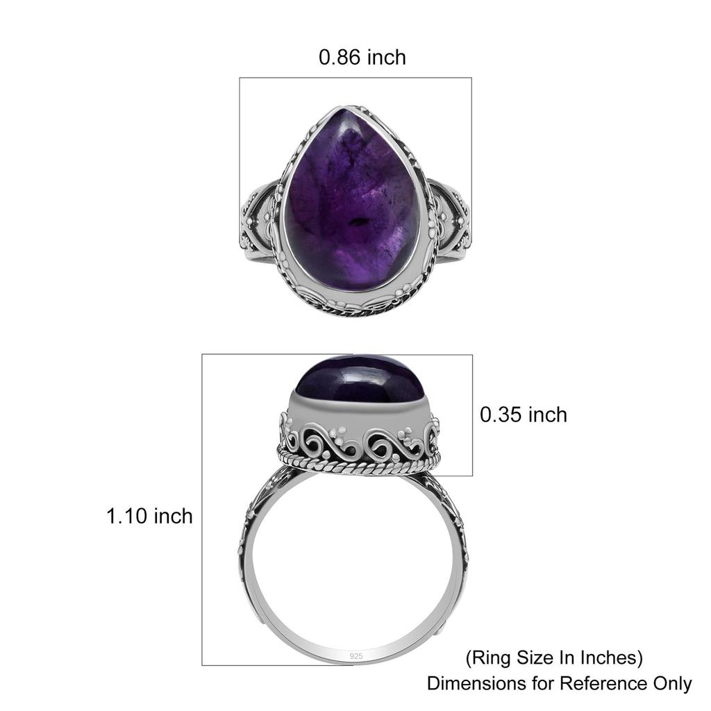 Bague en forme de poire en argent sterling 925 avec améthyste naturelle 10 x 15 mm pour femmes et filles