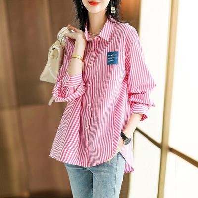Vintage Casual Striped Printed Women's Shirt Spring Autumn Ladies Turn-down Collar Loose Fashion Long Sleeve Buttos Blouses