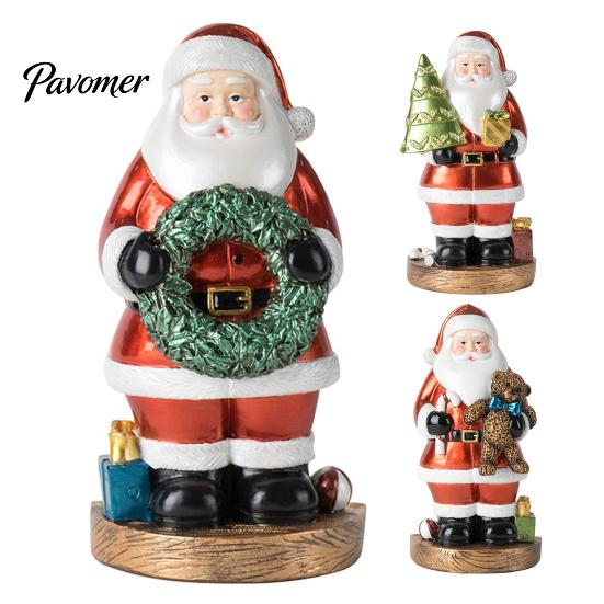 Desktop Holiday Ornament Santa Claus Figurine, Christmas Resin Holding Wreath/Tree/Bear Statue, Decorative Gift for Family Tabletop Mantel,