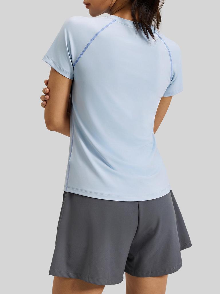 Juyi Tang Women's Breathable Round Neck Yoga Top - Slimming, Sporty, and Versatile
