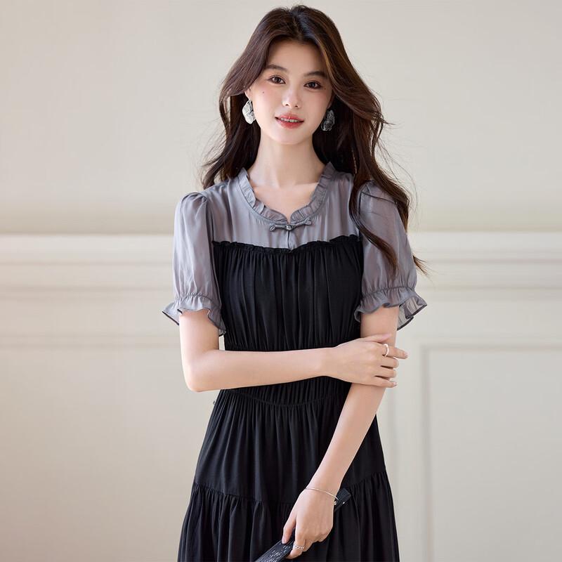 Sanpowa Elegant Chinese Style A-Line Short Sleeve Midi Dress XL