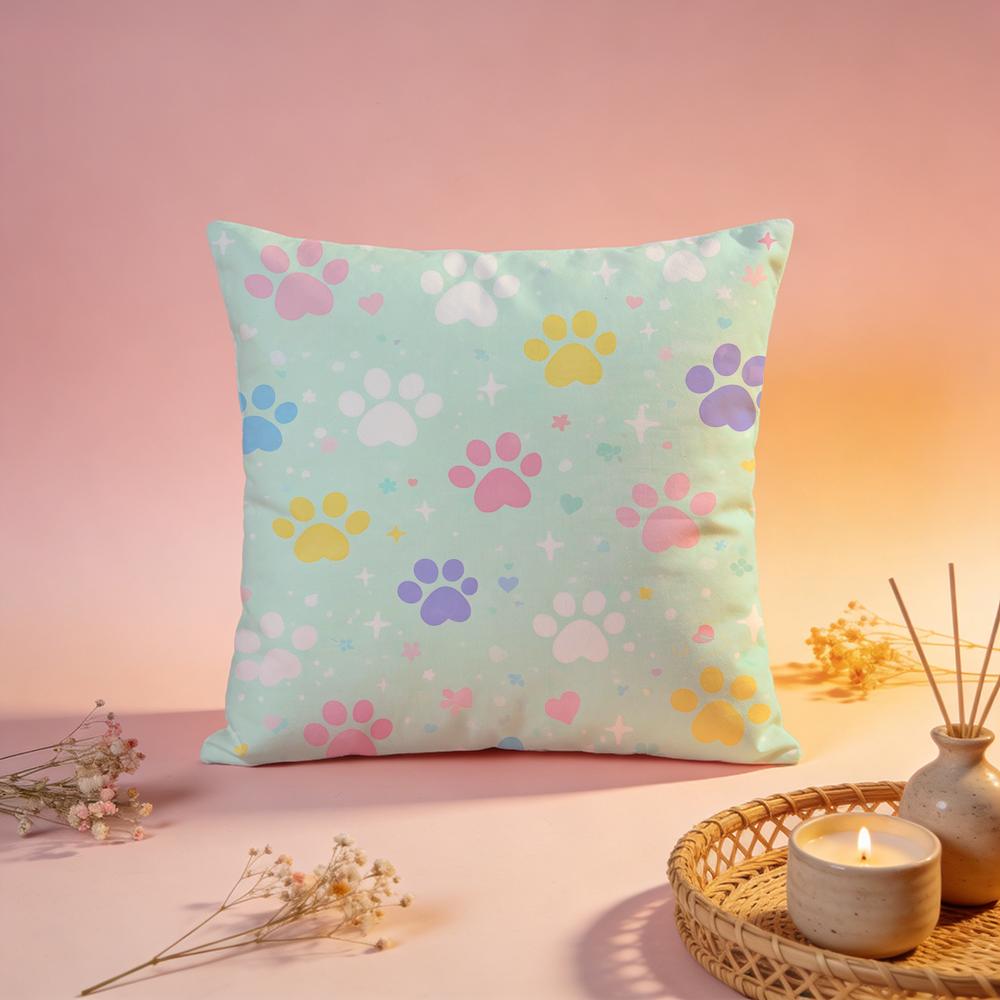 Sweet Pastel Paw Print Cushion Cover Comfortable Durable Pillow Cover MultiScene for Home Office Car Sofa