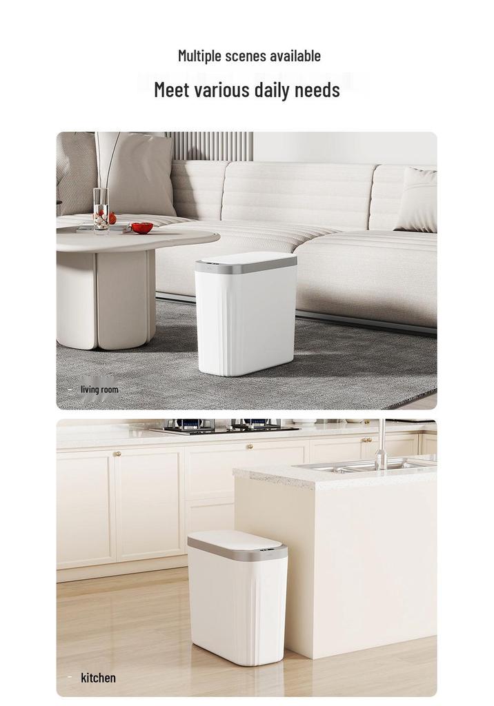 Smart Large-Capacity Trash Can with Lid for Bathroom, Toilet, Kitchen, and Living Room