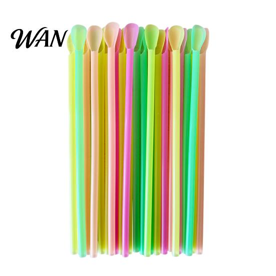 Smoothie Straws With Spoon 50/100Pcs Straw for Smoothie, 2 in 1 Disposable with Spoon, Plastic Slush Milkshake Bubble Tea Pink Orange Yellow Green