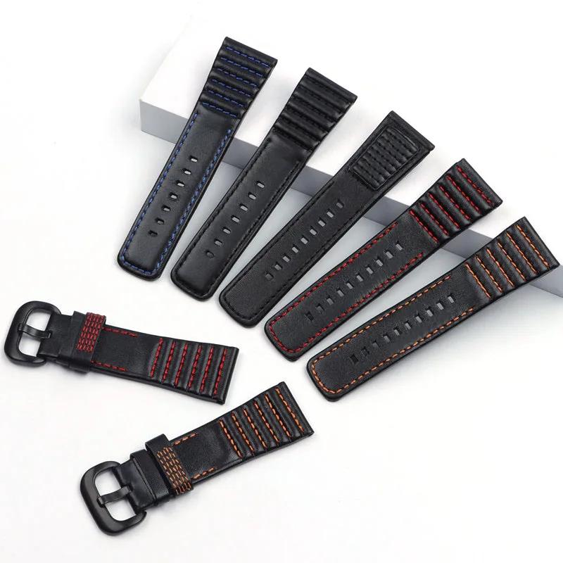 28mm Echtes Leder Schwarz Weiß Orange Rot Blau Nähte Armband Uhrenarmband Schlaufen Für SevenFriday Armband P1 P2 P3 Serie Schnalle