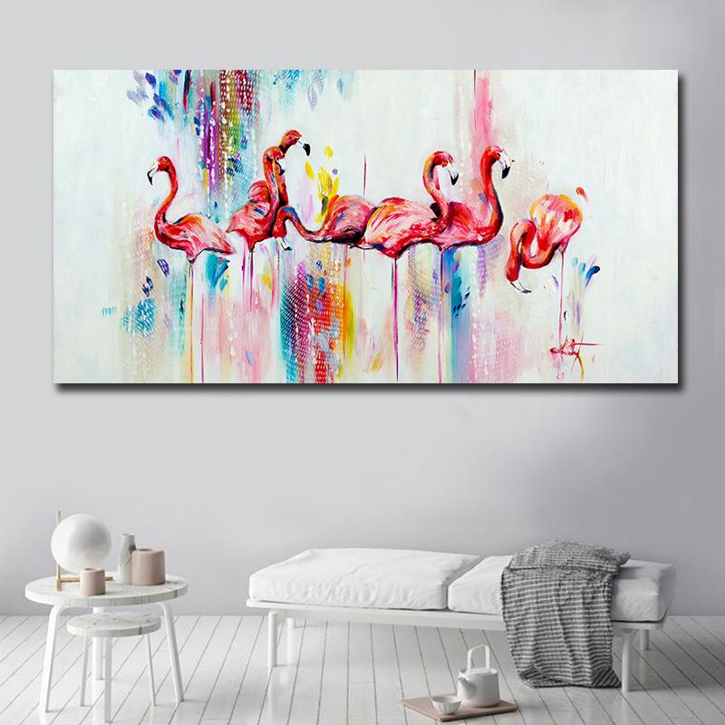 Artă nordică modernă, pictură pe pânză cu animale, postere și imprimeuri cu flamingo roz, poze de perete pentru living Cuadros Home Decor