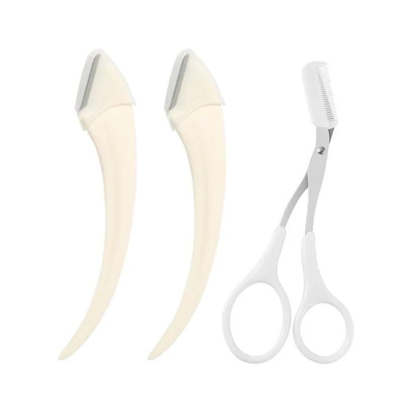 3Pcs Eyebrow Trimming Knife Eyebrow Face Razor For Women Eyebrow Scissors With Comb Brow Trimmer Scraper