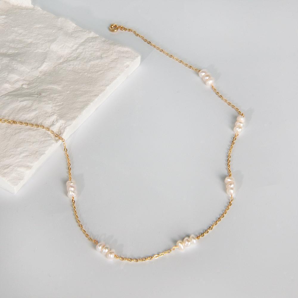 

Titanium Steel Irregular Freshwater Pearl Necklace - Women s Fashion Clavicle Chain