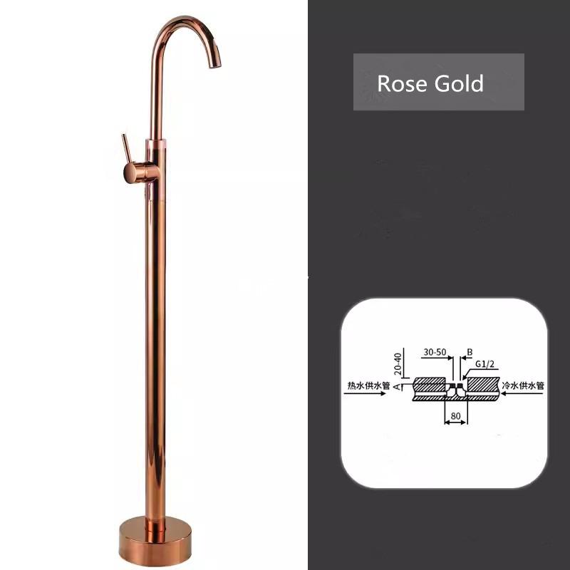 Tuqiu Rose Gold Bathroom Bathtub Faucet + Handheld Shower Free Standing Brushed Gold Luxury BathTub Mixer Taps Floor Mounted