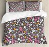 Rabbit Comforter Cover Full,Pink Floral Bedding Sets Girls Women Cute Bunny Duvet Cover Bedroom Decor 3Pcs With 2 Pillow Case