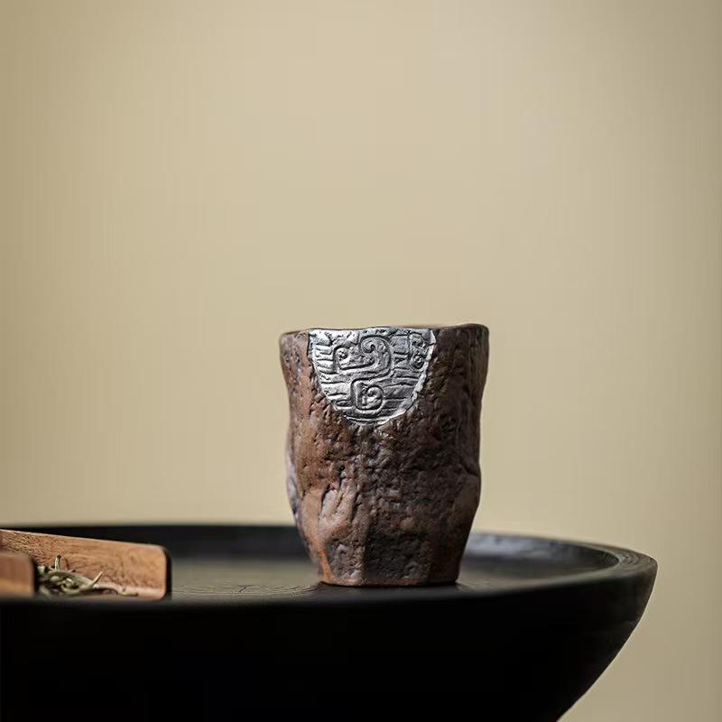 

Pure Handmade Coarse Pottery Tea Cup Old Rock Mud Silver Teacup Household Ceramic Kung Fu Tea Set Master Cup Mug 120ml