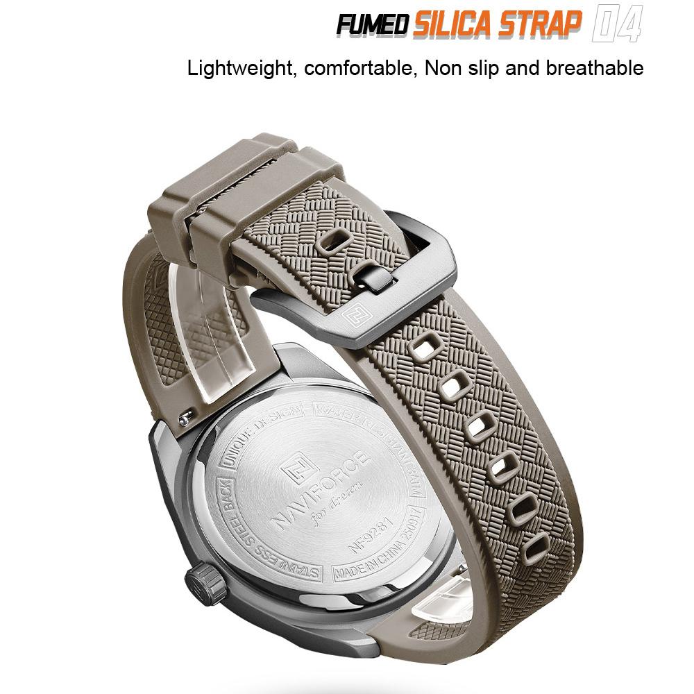 Naviforce Original Men Quartz Watch Lightweight Slicone Strap Calendar Waterproof 3ATM Round Watchcase Casual Fashion Men Watch NF9281T