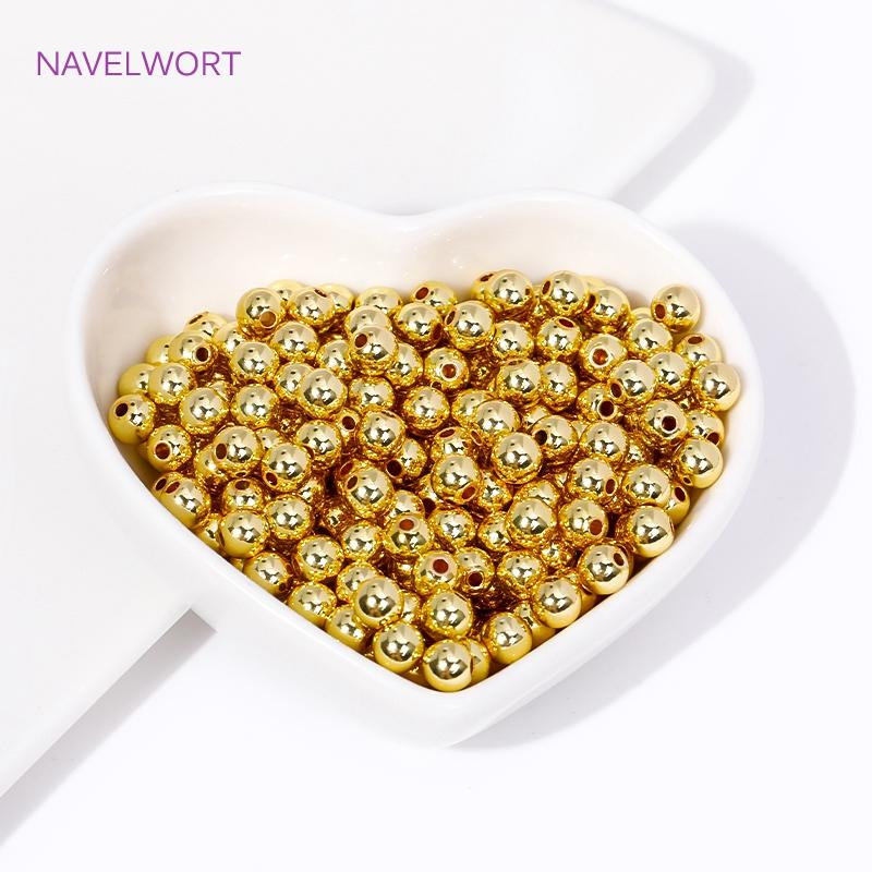 2MM-8MM 18K Gold Plated Round Ball Beads Spacer Beads Brass Metal Loose Beads For Making Bracelet DIY Jewelry Making Accessories