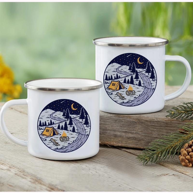 Outdoor Enamel Water Cups, Camping Mug, Campfire Party, Beer Coffee Mugs, Mountain Handle Mug, Best Gifts for Camper Lovers