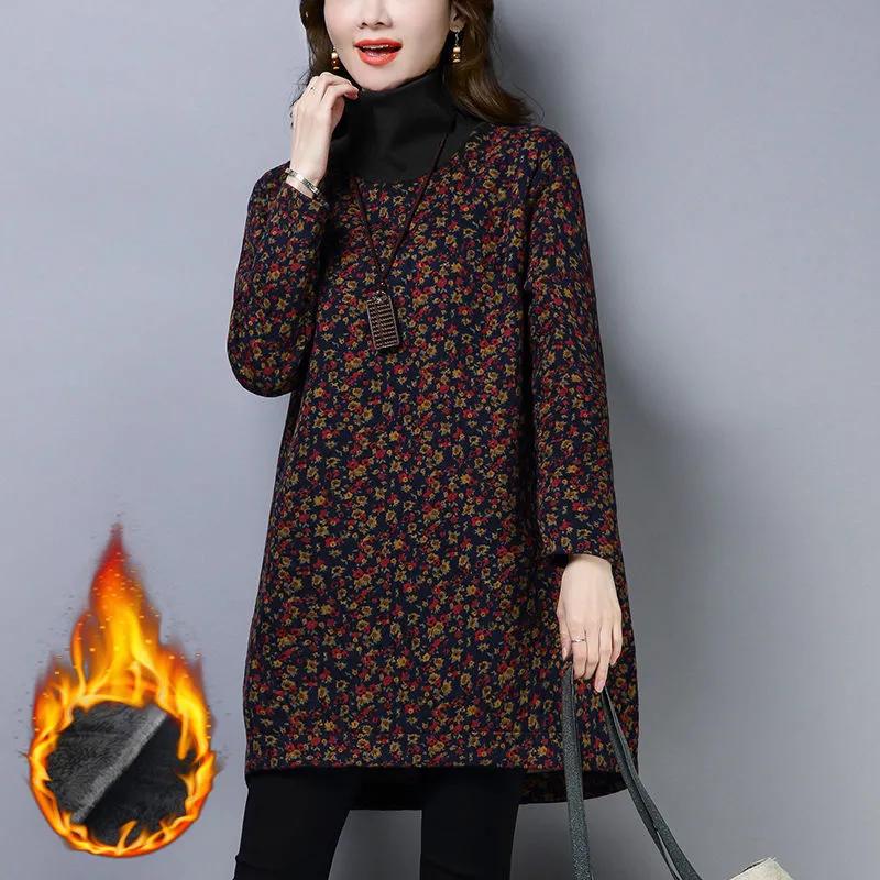 Vycpaný svetr Dámský podzimní a zimní zateplená zateplená košile se spodním lemem a ležérními volnými středně dlouhými svetry