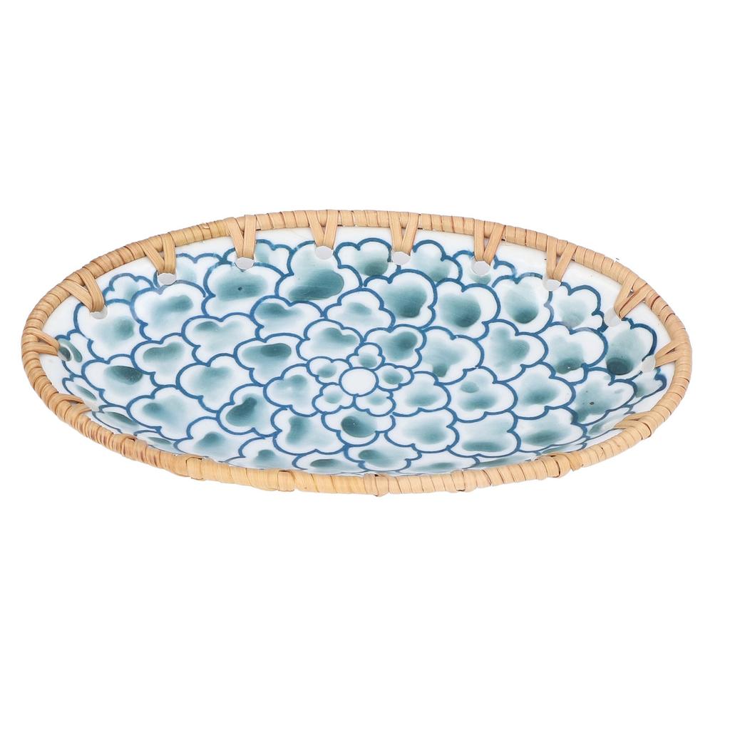 Woven Rattan Ceramic Plate Oval Woven Rattan Porcelain Fruit Plate for Wedding Party Banquet Birthday Woven Rattan Ceramic Plate