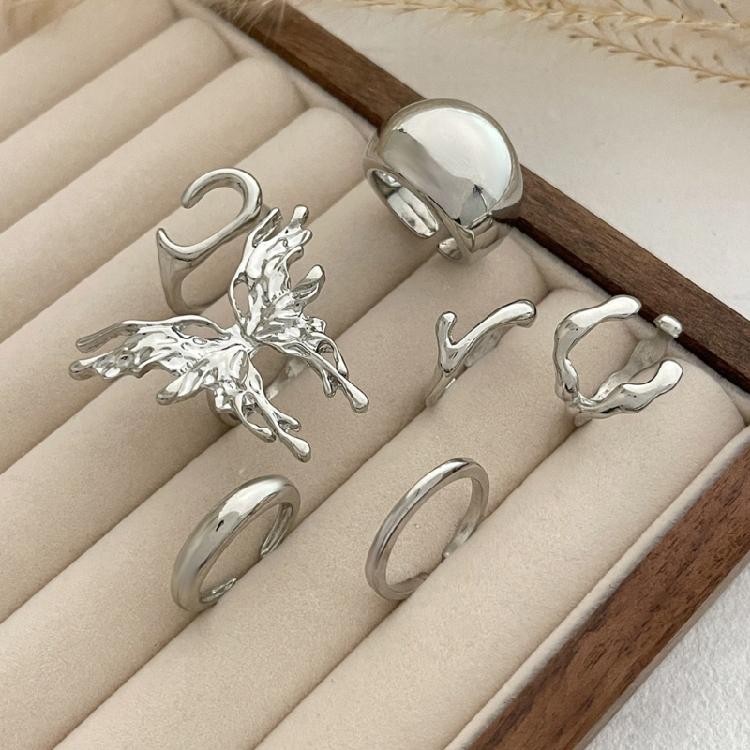 7pcs Fashionable Liquid Lavas Butterfly Rings Set Versatile Elegant Styles Jewelry Decoration for Various Occasions