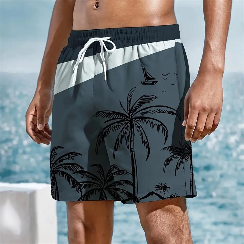 3D Print Colourful Beach Short Pants Men's Coconut Tree Pattern Board Shorts Summer Hawaiian Casual Loose Gym Sports Swim Trunks