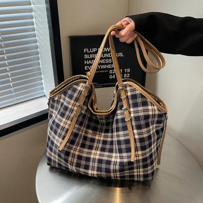 Casual Plaid Canvas Bag for Women  Versatile Shoulder Bag  Large Capacity  New Fashion