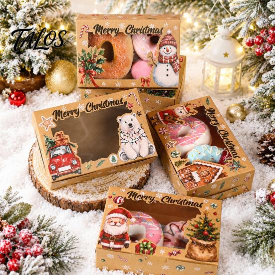 Weihnachtskeksschachteln 6 Stück Papiergeschenkboxen, mit Xmas-Farben bedruckt, faltbare Leckerli-Süßigkeiten-Verpackung für Feiertagsbäckerei-Desserts, Süßigkeiten, Leckereien,