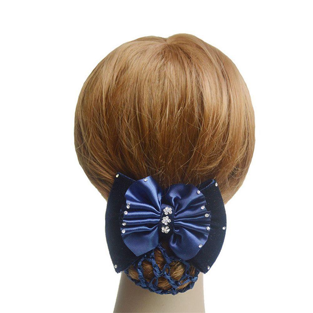 Fashion Bow Satin Rhinestone Barrette Net Bun Snood Hair Clip Cover Bowknot Hair Accessories
