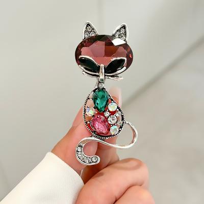 Tier braun Katze Strass Brosche personalisierte kreative Kätzchen Corsage Anzug Zubehör Kragen Pin gerade heraus