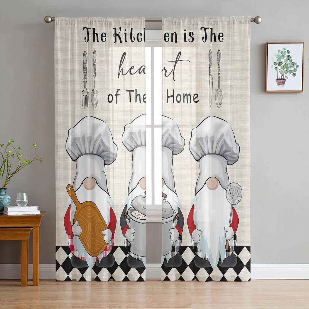 Kitchen Utensils Shelf Sheer Curtains for Living Room Bedroom Decoration Chiffon Tulle Voile Kitchen Window Curtain