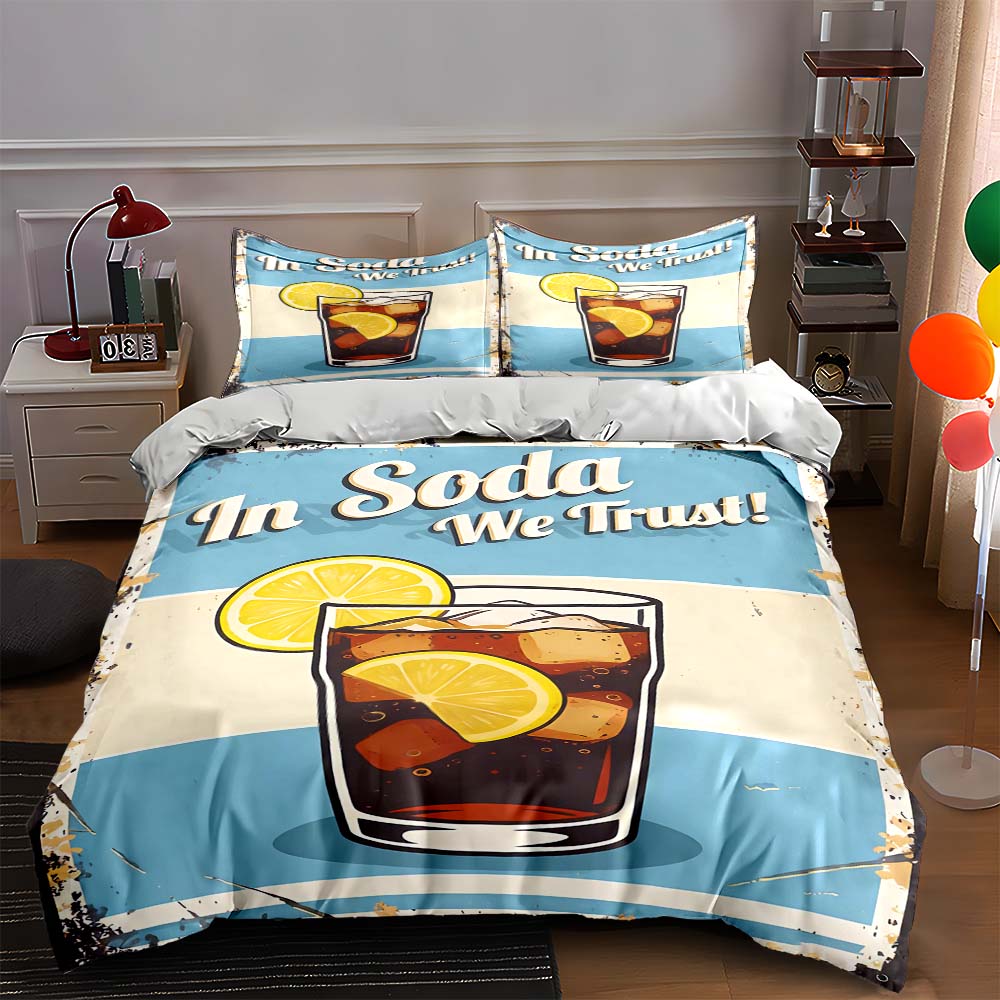 

Drink-themed, retro, vibrant. Bedding Duvet cover sets Duvet covers Pillowcases gifts (1 * Duvet Cover 2 * Pillowcases, without duvet insert) 135x200cm